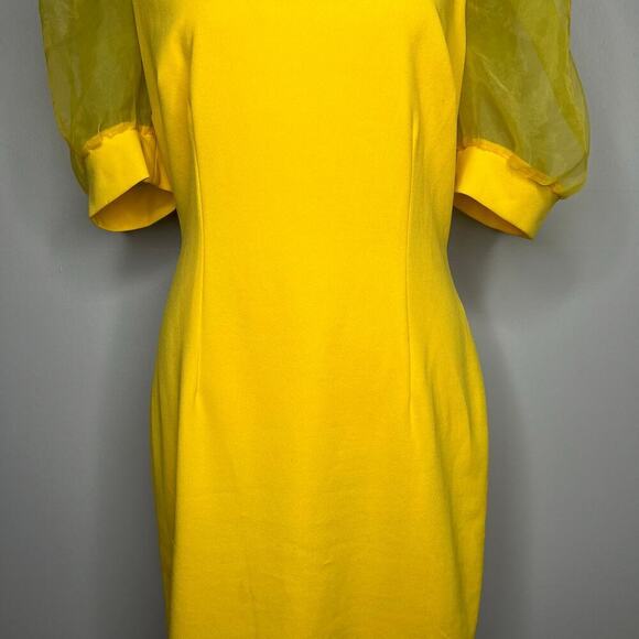 NY & Co. Women's Organza-Sleeve Sheath Dress in Yellow Magic Crepe Size Small - Picture 4 of 10